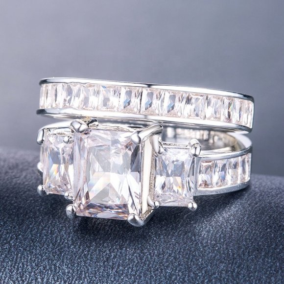 💝 925 Silver Plated Promise Ring CZ Wedding Couple Ring, FB16FA1090 - Picture 3 of 5